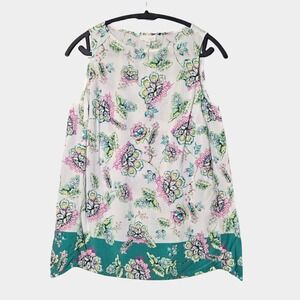 J. Jill Floral Sleeveless Rayon Tank Top White Multi S Feminine Cottagecore